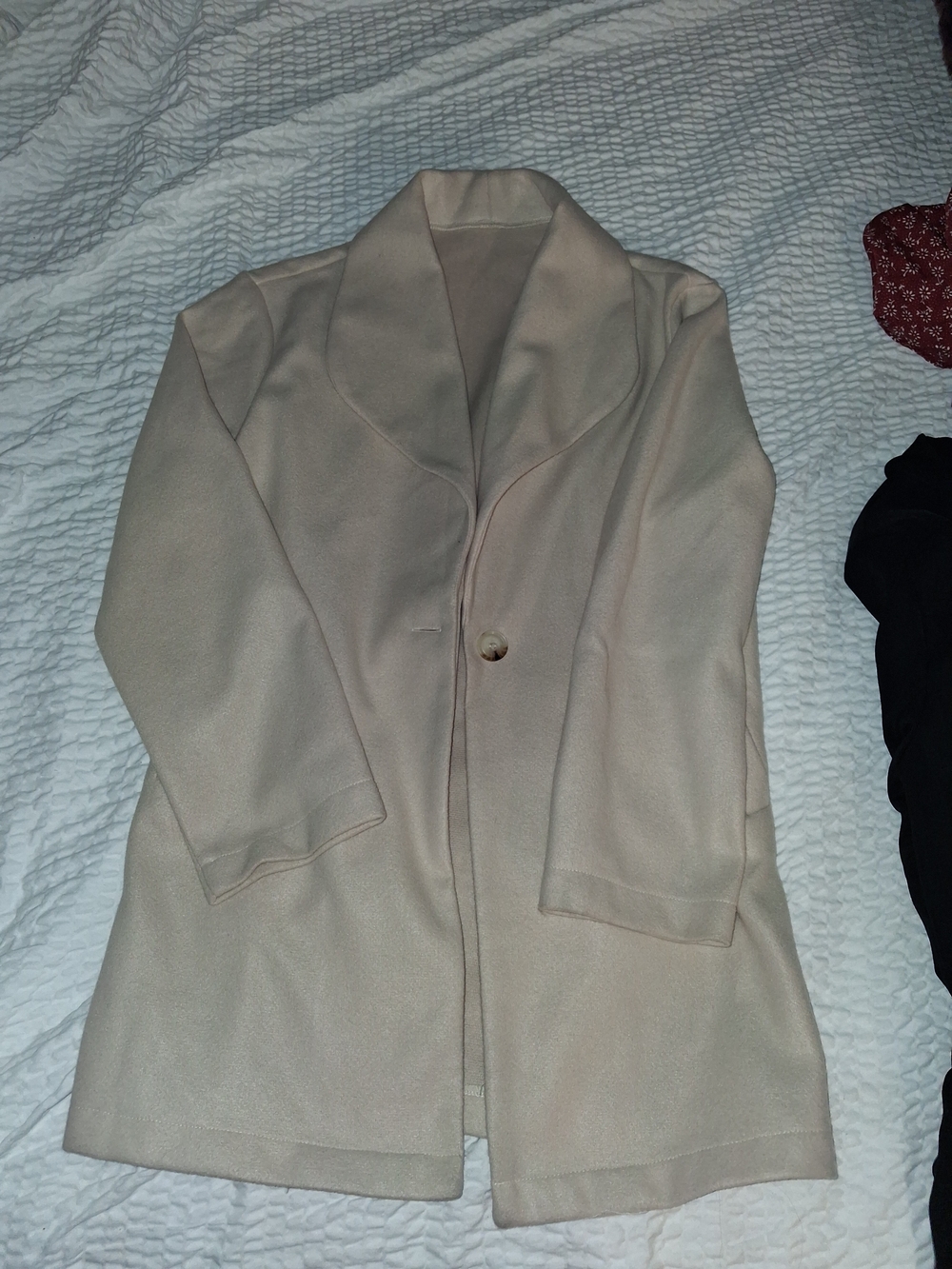 SHEIN Cream Single-Button Shawl Collar Pea Coat